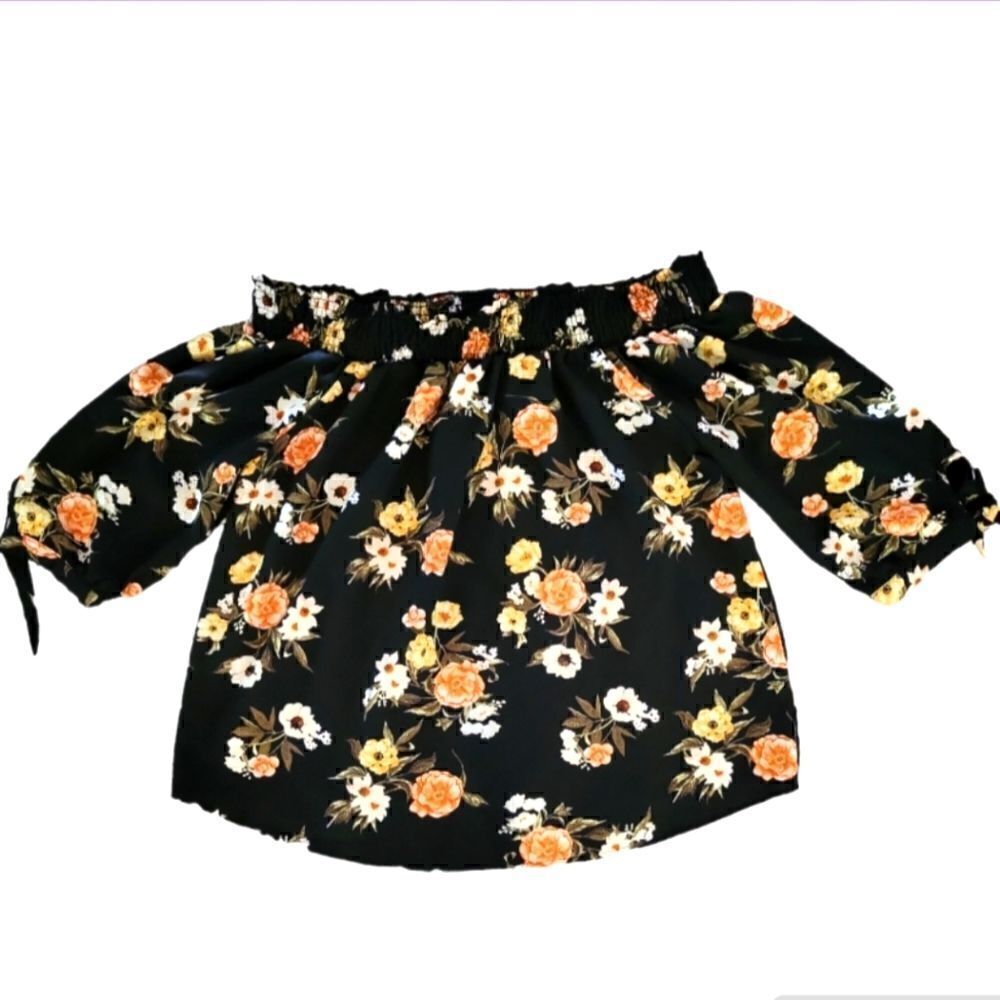 EC JUSTIFY OFF THE SHOULDER FLORAL CREPE BLOUSE SZ.1X